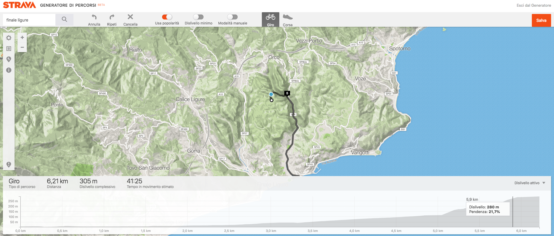 strava creare percorso